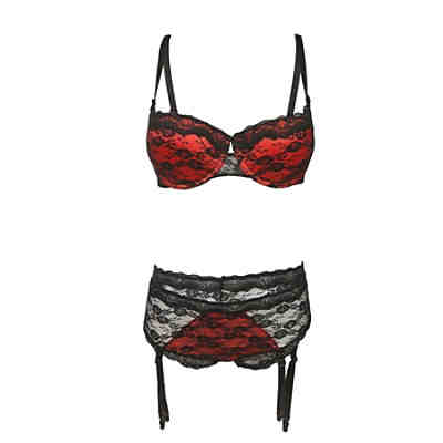 Dessous-Set mit Push Up-BH, Slip und Strumpfhalter