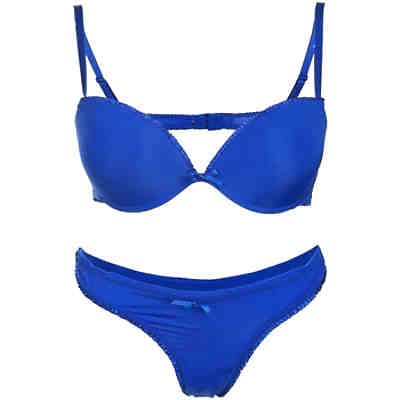 BH-Set Push-up Spitze Dessous BH und String Tanga 1001 Blau