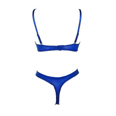 BH-Set Push-up Spitze Dessous BH und String Tanga 1001 Blau 2