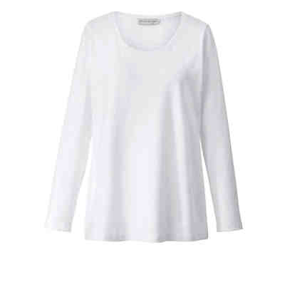 Basic Shirt langarm uni Leicht tailliert blickdicht Baumwolle