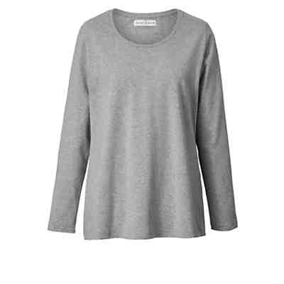 Basic Shirt langarm uni Leicht tailliert blickdicht Baumwolle