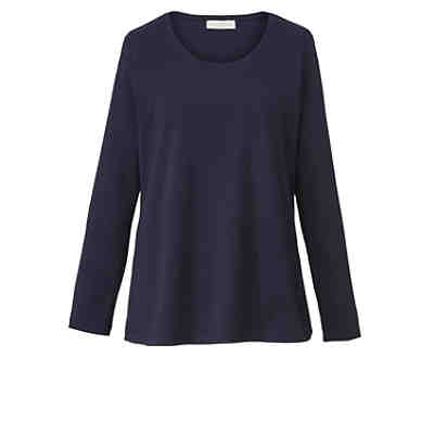 Basic Shirt langarm uni Leicht tailliert blickdicht Baumwolle