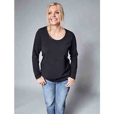 Basic Shirt langarm uni Leicht tailliert blickdicht Baumwolle 2