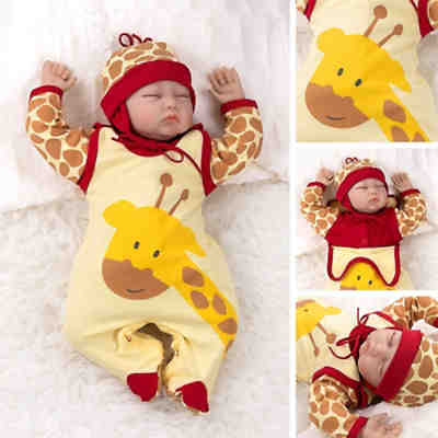 3tlg Set Strampler + Shirt + Mütze Baby Giraffe Strampler für Jungen 2