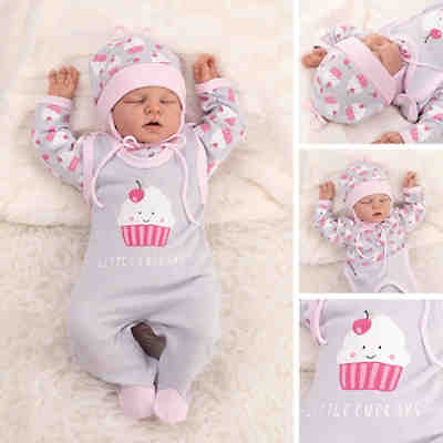 3tlg Set Strampler + Shirt + Mütze Little Cupcake Strampler für Mädchen 2