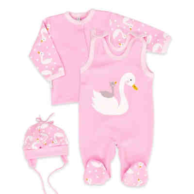 3tlg Set Strampler + Shirt + Mütze Lovely Swan Strampler für Mädchen