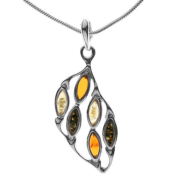 Kette mit Anhänger - Inga - Silber 925/000 - Bernstein Halsketten