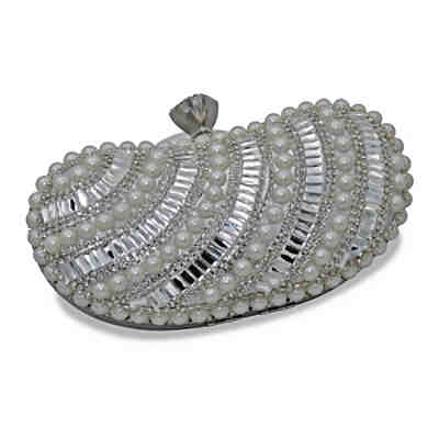 Abendtasche Perlen und Strassbesatz silber Glasstein Abendtaschen