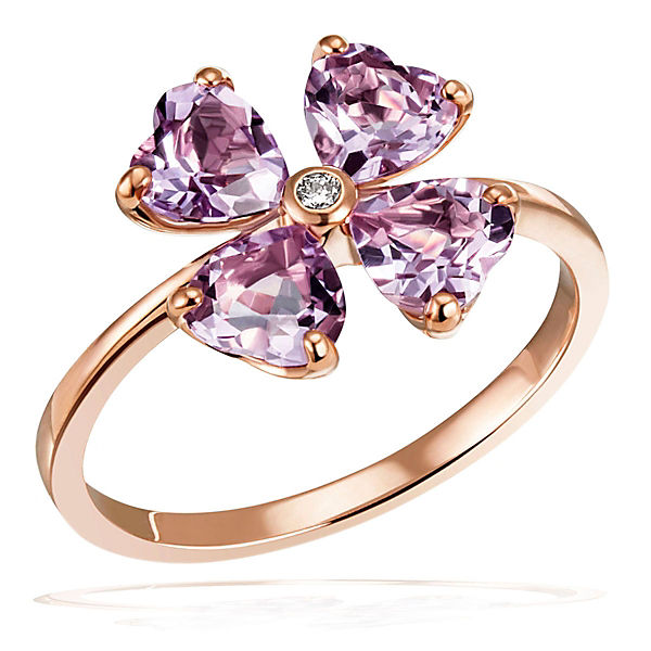 Damenring 375/- Rotgold 4 Amethysten 1 Brillant P1 0,02 ct. Ringe
