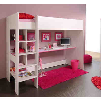 Hochbett mit Schreibtisch Smoozy 3a + 3b - Kanten Blau oder Pink (90x200) ohne Matratze