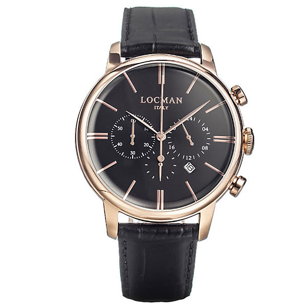 Locman Italy Herrenuhr 1960 Chrono rosé PVD schwarz Ref. 0254 Chronographen
