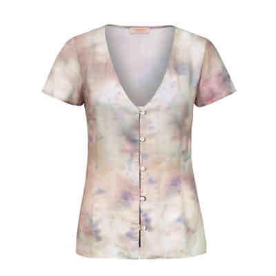 Bluse kurzarm Knopfleiste allover Figurnah blickdicht Viskose
