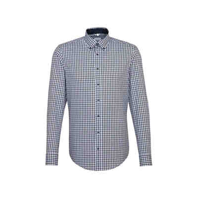 Business Hemd Slim Langarm Button-Down-Kragen Karo Langarmhemden
