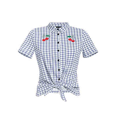 Lightpink Plaid Short Blouse Kurzarmblusen