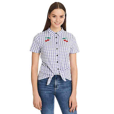 Lightpink Plaid Short Blouse Kurzarmblusen 2