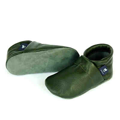 Krabbelschuhe / Lederpuschen / Hausschuhe Uni Grün Krabbelschuhe 2