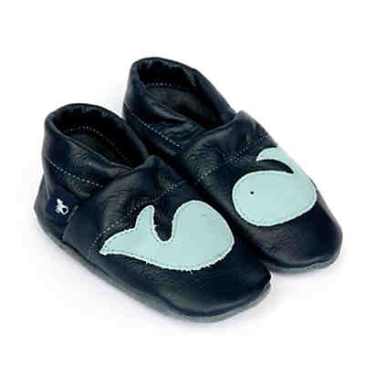 Krabbelschuhe / Lederpuschen / Hausschuhe mit Wal Krabbelschuhe