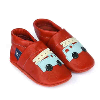 Krabbelschuhe / Lederpuschen / Hausschuhe mit Feuerwehr Krabbelschuhe