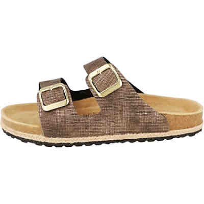 274-920 Damen Pantoffeln 2er-Riemen Bast Hausschuhe Leder Brown Clogs 2
