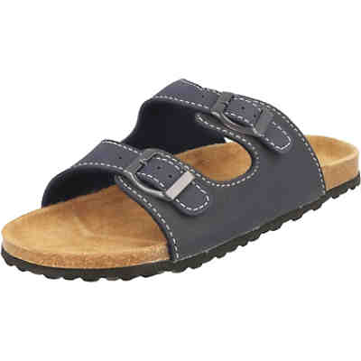 Kinder Sandalen Hausschuhe Leder-Fußbett 474-002 blau Pantoletten