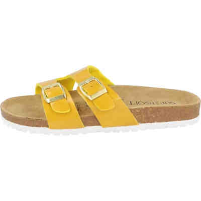 274-310 Damen 2er Riemen Pantoffeln Hausschuhe Lederfußbett Gelb Lack Clogs 2