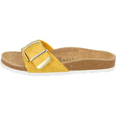 274-266 Damen Pantoffel Hausschuhe Leder-Fußbett Yellow Schnalle Clogs 2