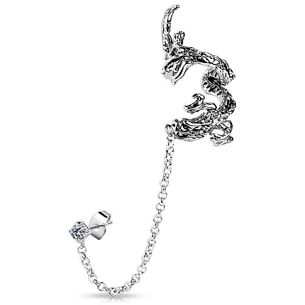 Ohrklemme Ear Cuff Drache silber aus Messing Unisex Ohrstecker