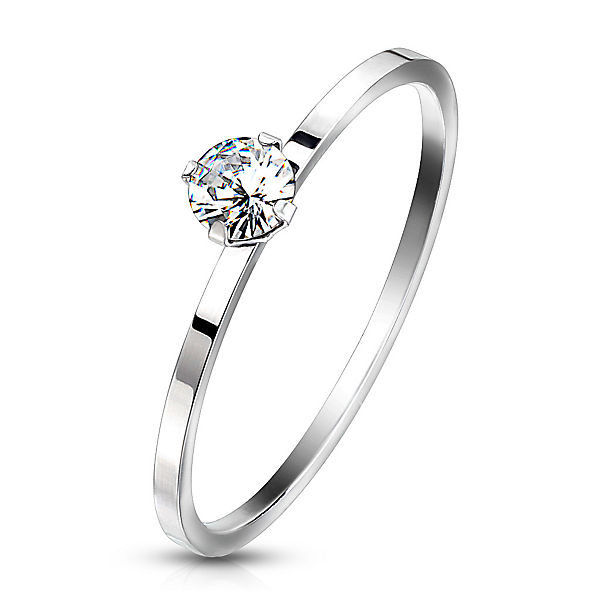 Ring mit Solitär-Kristall silber aus Edelstahl Damen Ringe