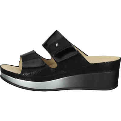 Damen Sandalen Lara Pantolette Fußbett Bequem Freizeit Synthetik gemustert Keilsandaletten 2