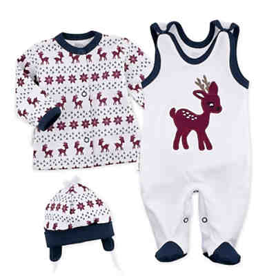 3tlg Set Strampler + Shirt + Mütze Little Reindeer Strampler für Jungen