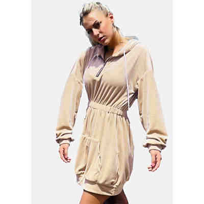 Long Oversized Hoodie Dress Nicki Velours Kapuzen Pullover Kleid