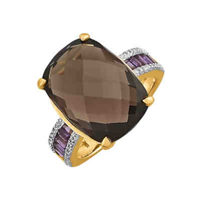 Damenring mit Rauchquarz und Amethyst