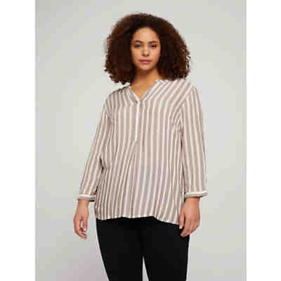Blusen & Shirts Plus - Gestreifte Henleybluse mit LENZING(TM) ECOVERO(TM) 3/4-Arm-Blusen
