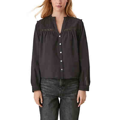 Baumwollbluse mit Spitzendetail Langarmblusen