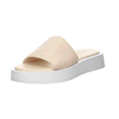 Damen Pantoletten Sandalen Flatform Slide Textil Logoprint Pantoletten