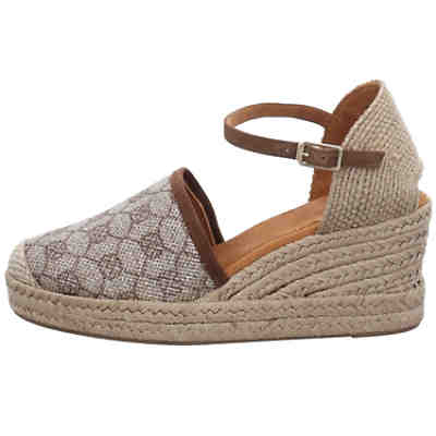 Damen Sandalen Casino Sandalette Fußbett Bequem Freizeit Textil Logoprint Keilsandaletten 2