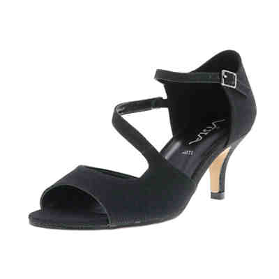 Damen Sandaletten Riemchen Glitzer Metallic-Look schwarz
