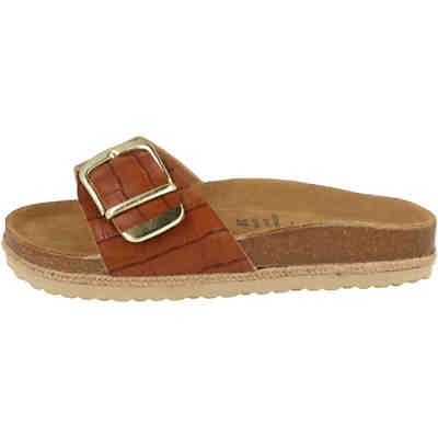 Damen Schuhe 274-577 Pantoffel Hausschuhe Lederfußbett Cognac Schnalle Clogs 2