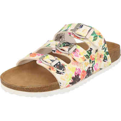 Damen Schuhe Freizeit Pantoletten Lederfußbett 274-855 White Flower Clogs