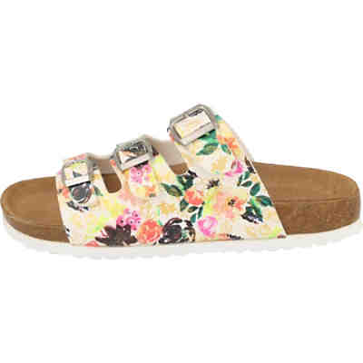 Damen Schuhe Freizeit Pantoletten Lederfußbett 274-855 White Flower Clogs 2