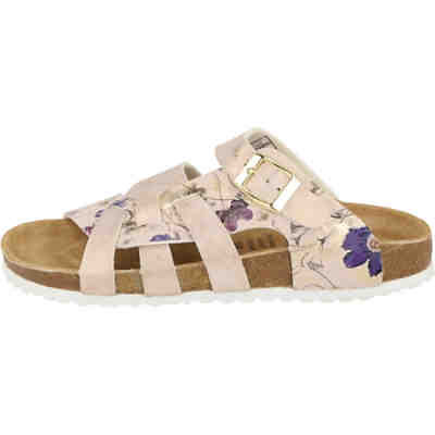274-686 Damen Pantolette Sandale Lederfußbett Rosegold Flower Clogs 2