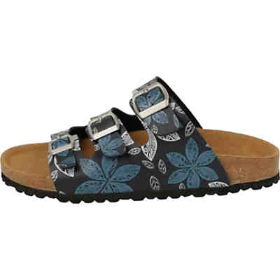 Damen Schuhe Freizeit Pantoletten Fußbett 274-879 Dunkelblau Flower Clogs