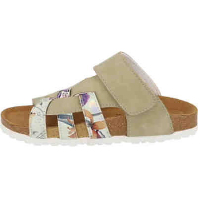 Damen Schuhe Freizeit Pantoletten Fußbett 274-903 Grün Flower Klett Clogs 2
