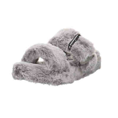 Damen Hausschuhe Slipper Cozy Wedge Hausschuh Gemütlich Puschen Fell uni Hausschuhe