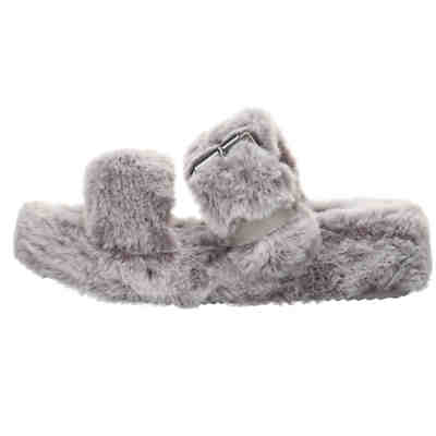 Damen Hausschuhe Slipper Cozy Wedge Hausschuh Gemütlich Puschen Fell uni Hausschuhe 2