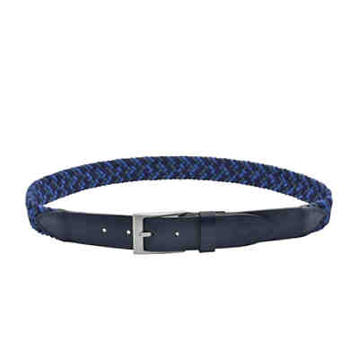 Herren Elastic Geflochtener Stoff und Ledergürtel Marineblau 2
