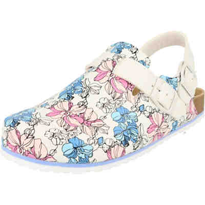 Damen Schuhe 276-196 Clogs EVA Pantolette Arzthelfer Ärzte Blumen Weiß Clogs