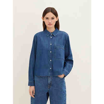 Blusen & Shirts Jeansbluse mit aufgesetzter Brusttasche Kurzarmblusen 2