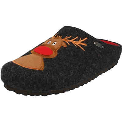 Damen Hausschuhe warme Clogs 522-512 Pantoffeln Rentierdesign Grau Hausschuhe