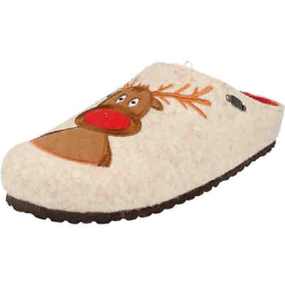 Damen Hausschuhe warme Clogs 522-512 Pantoffeln Rentierdesign Weiß Hausschuhe